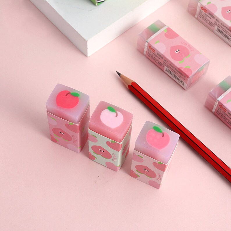 Peach Rectangle Eraser Kawaii Fruit Erasers Cute Writing Etsy