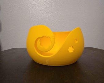 Yellow Flower Yarn Bowl | Floral Crochet & Knitting Holder | Bright Lightweight Yarn Organizer