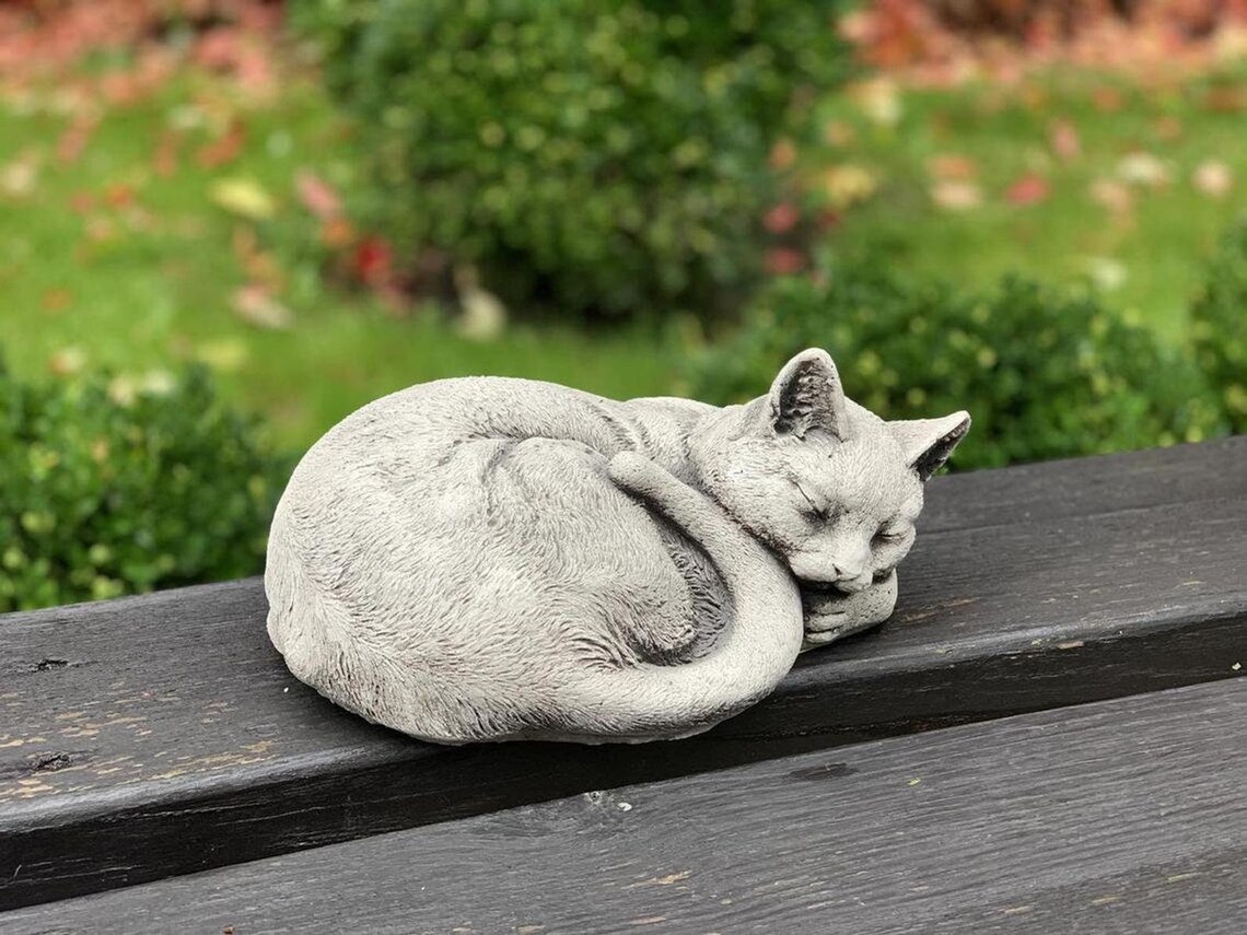 Sleeping Cat Statue Cat Memorial Garden Gray Tabby Cat Etsy