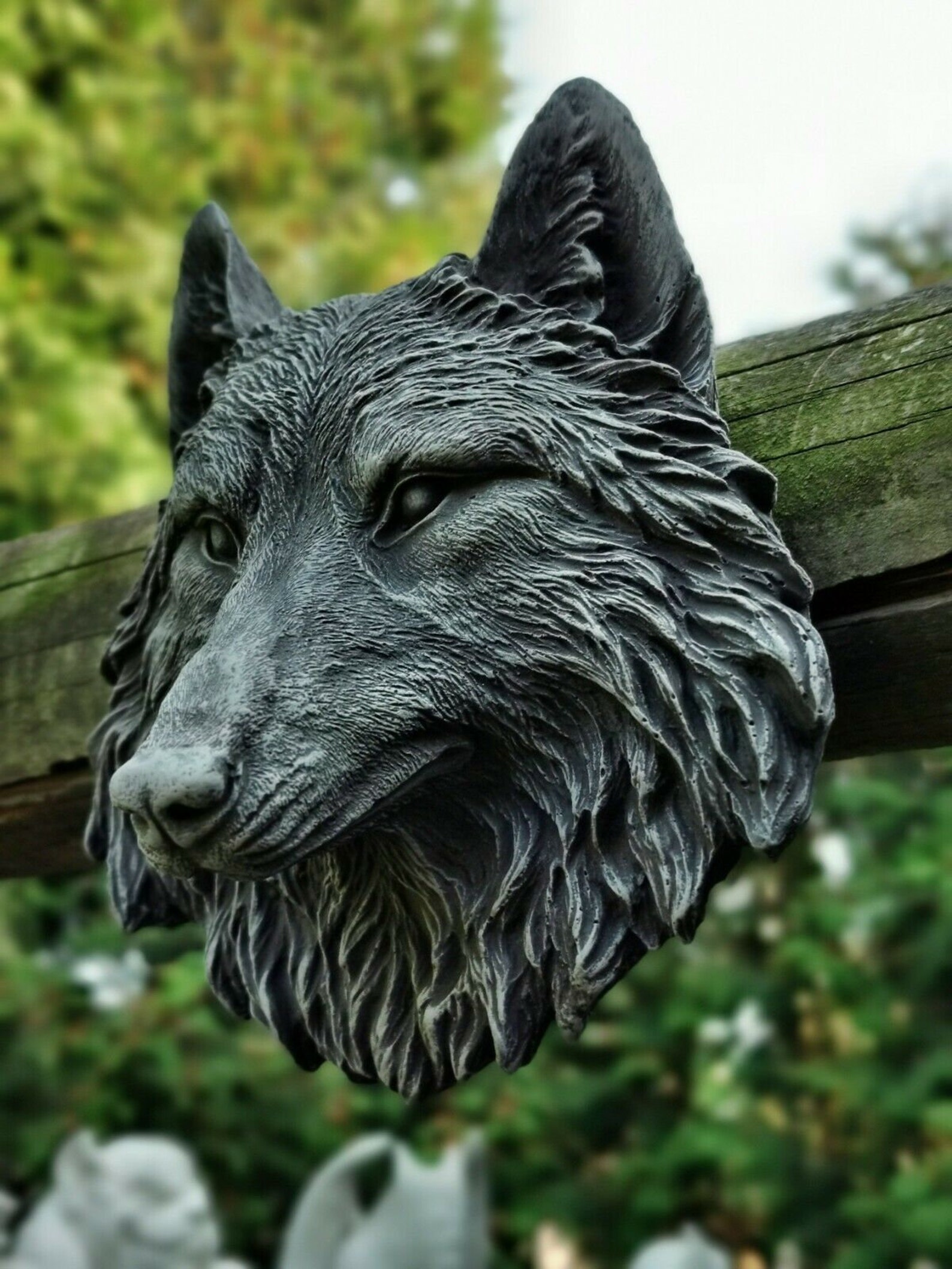 Wolf face statue for garden decor outdoor statues decor for Etsy