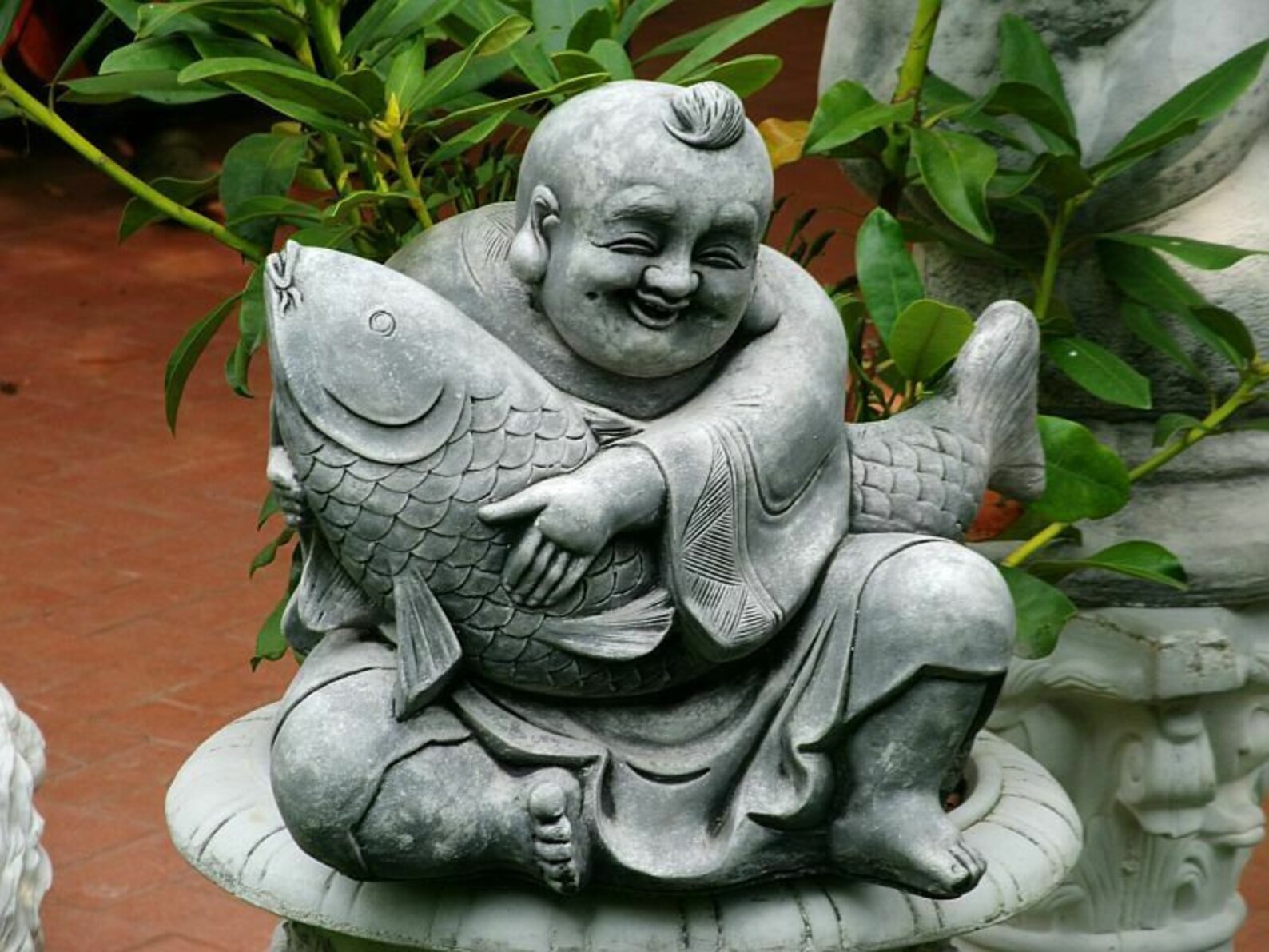 Concrete Buddha Statue With Fish zen buddha meditating budda Etsy