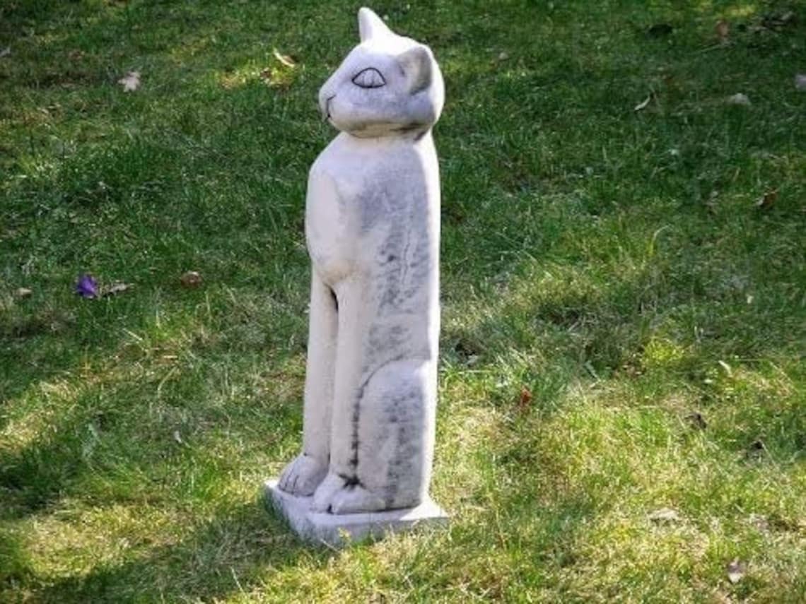 Stone cat statue for garden outdoor decor garden cats Etsy