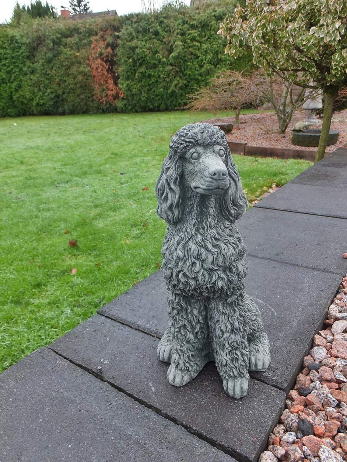 Poodle Statue Toy Dog Concrete Figure Cement Garden Decor Etsy