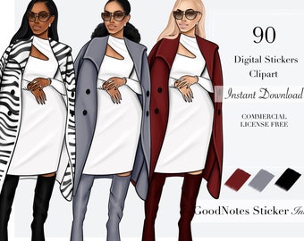 Volumen 47 / Clipart, ClipArt de mujer, ClipArt de moda, Pegatinas digitales, Pegatinas de planificador digital, Clipart de niña negra