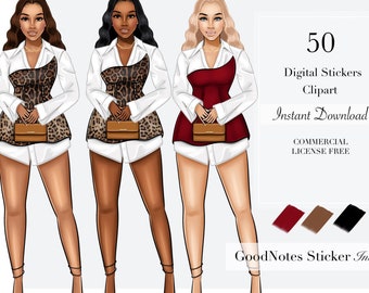 Volumen 43 / Clipart, ClipArt de mujer, ClipArt de moda, Pegatinas digitales, Pegatinas de planificador digital, Clipart de niña negra