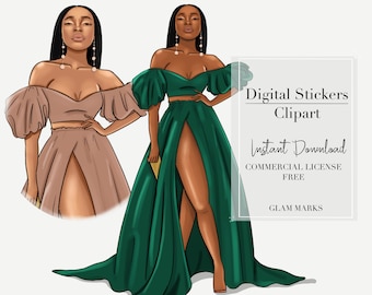 Black Woman ClipArt,  Fashion ClipArt, Digital Stickers, Boss Clipart, African American Clipart, Black Girl Clipart, Black Women Clipart