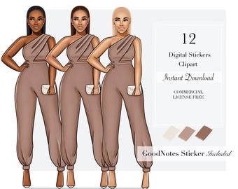 Volumen 54 / Clipart, ClipArt de mujer, ClipArt de moda, Pegatinas digitales, Pegatinas de planificador digital, Clipart de niña negra