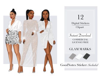 Icy / Clipart, ClipArt de mujer, ClipArt de moda, Pegatinas digitales, Pegatinas para agenda digital, Clipart de chica negra