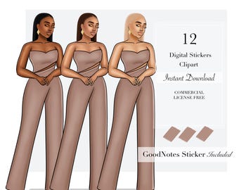 Volumen 58 / Clipart, ClipArt de mujer, ClipArt de moda, Pegatinas digitales, Pegatinas de planificador digital, Clipart de niña negra