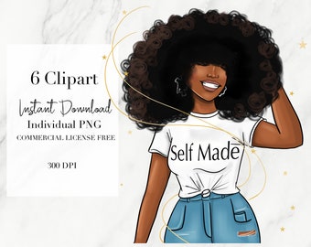 Clipart z czarną kobietą, Clipart z afro, Naklejki cyfrowe, Clipart z szefem, Klipart z afroamerykaninem, Naklejki do cyfrowego planera, Clipart z czarną dziewczyną,
