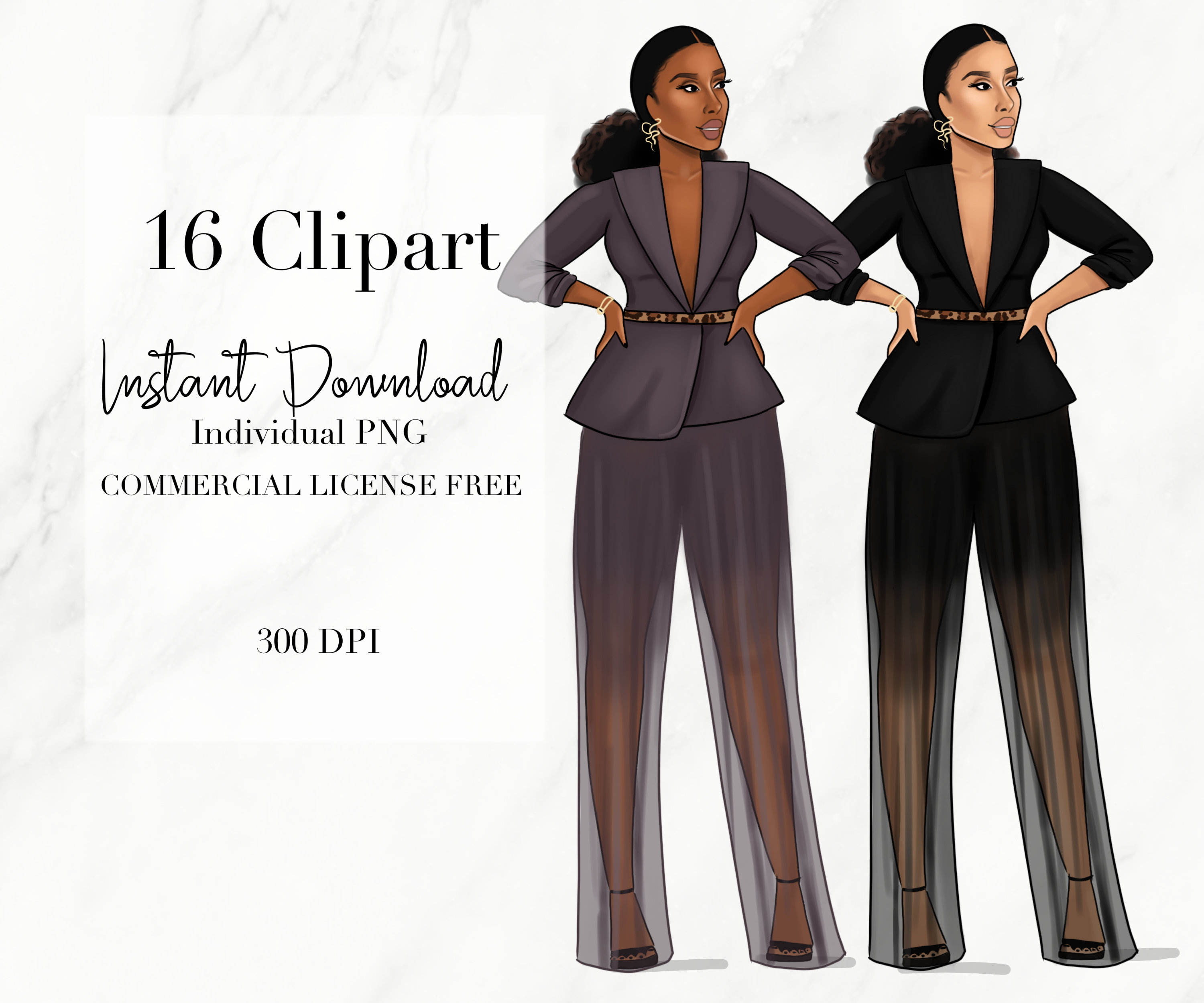Boss Clipart, Fashion Clipart, Woman Clipart, Black woman illustration, Black Girl Digital Sticker, Black woman Clipart, Black Girl Clipart,