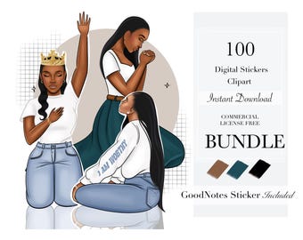PAQUETE Muñecas de fe 1-5 / Clipart cristiano, Clipart de mujer negra, Pegatinas imprimibles, Pegatinas digitales, Clipart de niña negra,