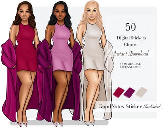 Volumen 50 / Clipart, ClipArt de mujer, ClipArt de moda, Pegatinas digitales, Pegatinas de planificador digital, Clipart de niña negra