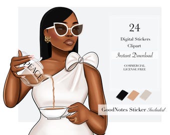 Volumen 51 / Clipart, ClipArt de mujer, ClipArt de moda, Pegatinas digitales, Pegatinas de planificador digital, Clipart de niña negra
