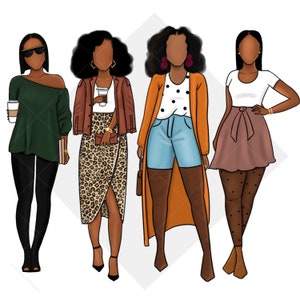 Black Girl Clipart, Fashion Clipart, Clipart PNG, Digital Stickers ...