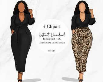 Curvy ClipArt, Fashion ClipArt, Plus size ClipArt, Digital Stickers, African American Clipart, Digital Planner Stickers, Black Girl Clipart,
