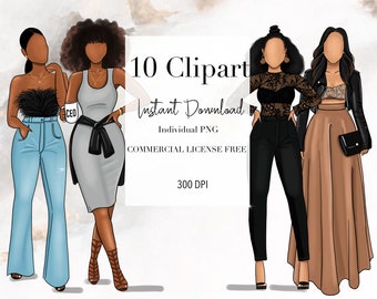 Black Woman ClipArt, Fashion ClipArt, Digital Stickers, Boss Clipart, African American Clip, Digital Planner Stickers, Black Girl Clipart,