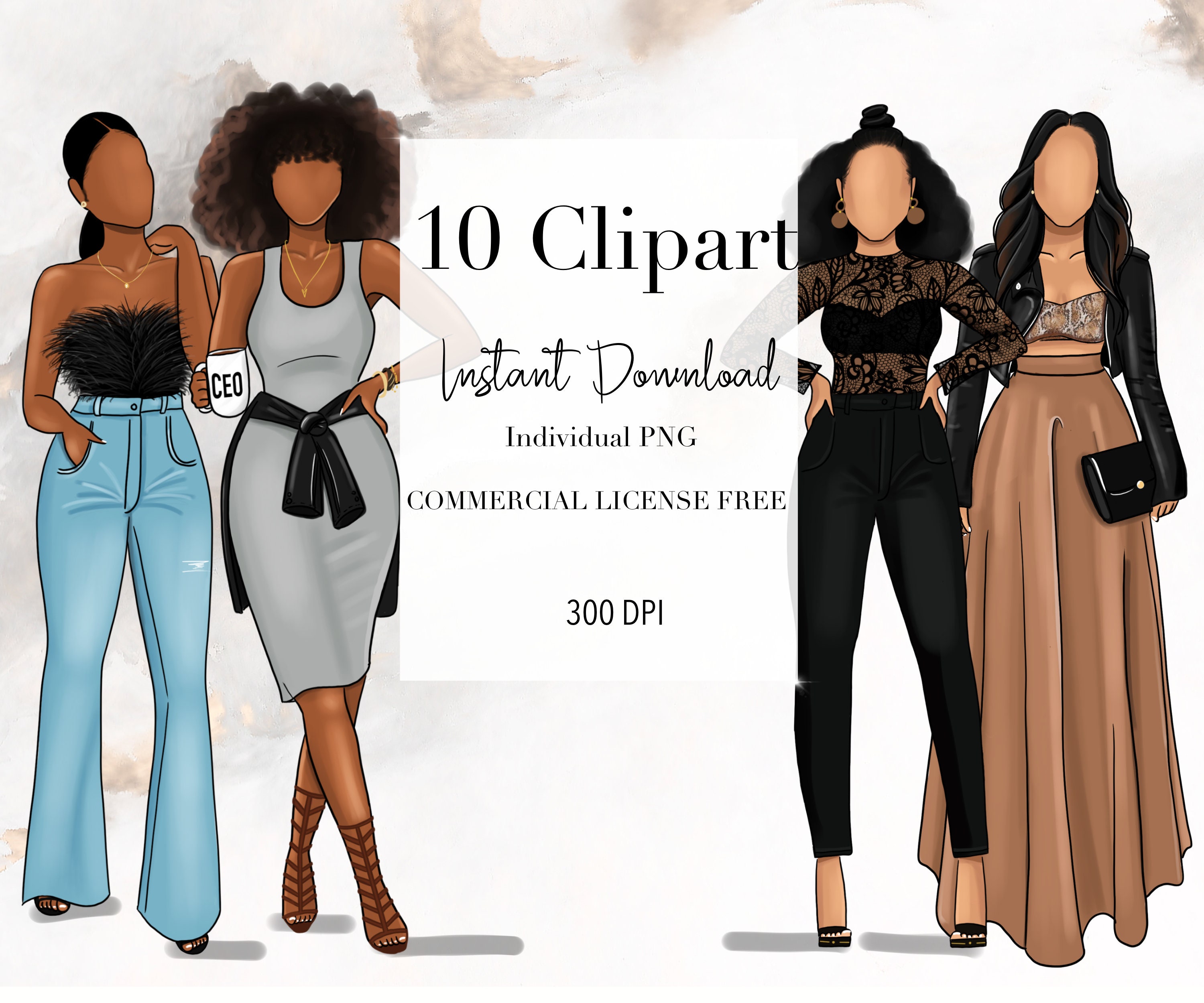 Black Woman ClipArt, Fashion ClipArt, Digital Stickers, Boss Clipart,…