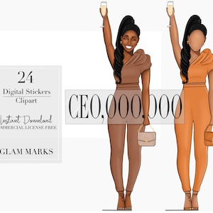 Black Woman ClipArt, Digital Stickers, Boss Clipart, African American Clipart, Digital Planner Stickers, Black Girl Clipart, Vol.4