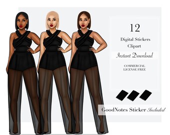 Volumen 57 / Clipart, ClipArt de mujer, ClipArt de moda, Pegatinas digitales, Pegatinas de planificador digital, Clipart de niña negra