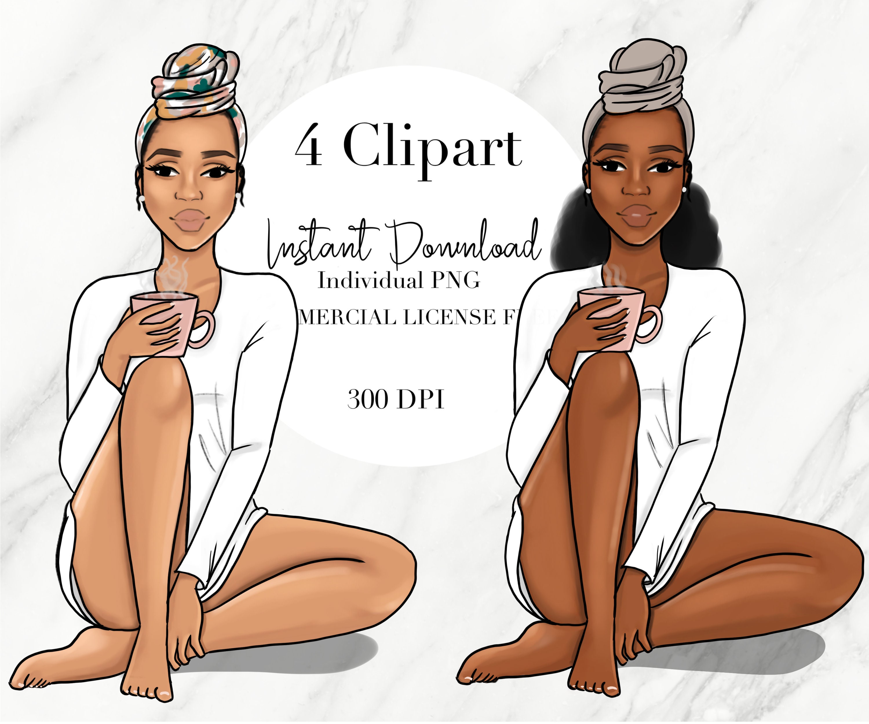 Black Woman ClipArt, Self Care ClipArt, Digital Stickers, African Ame…