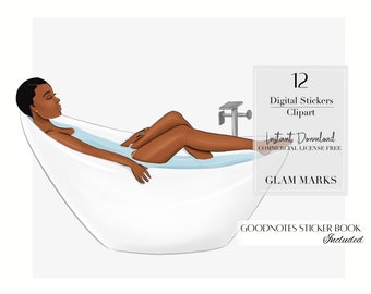 Volume 12| Clipart, Black Woman ClipArt, Fashion ClipArt, Digital Stickers, Digital Planner Stickers, Black Girl Clipart, Self Care Clipart,