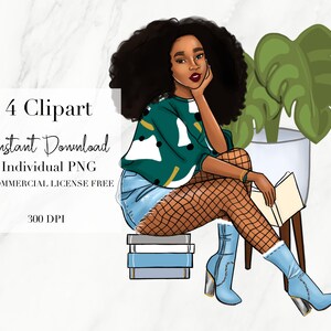 Black Woman ClipArt, Fashion ClipArt, Digital Stickers, Boss Clipart, Afro Clipart, Black Girl Clipart, Black Woman  Art