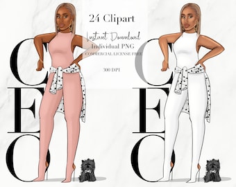 Clipart z modą, Clipart z szefem, Clipart z kobietą, Ilustracja z czarną kobietą, Naklejka cyfrowa z czarną dziewczyną, Clipart z czarną kobietą, Clipart z czarną dziewczyną,