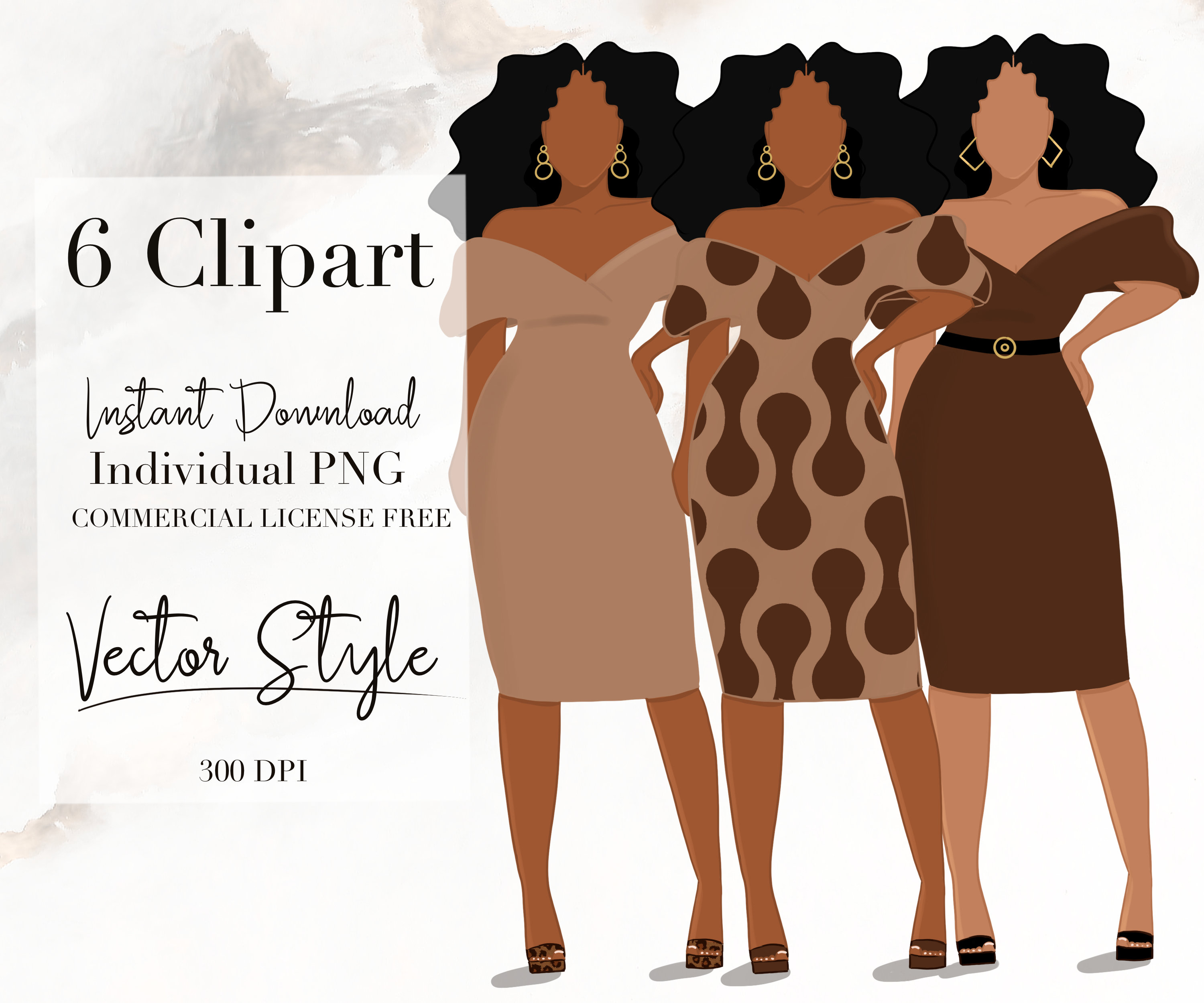 Black Woman Clipart, Fashion Clipart, African American Clipart, Vecto…