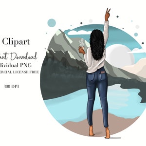 Coffee Clipart, Black Woman Clipart, Black woman art, Black Girl Digital Sticker, Black woman Clipart, Black Girl Clipart,