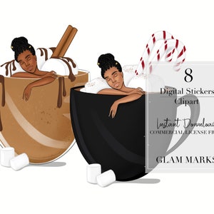 Christmas Clipart, Black Woman Clipart, Hot Cocoa Clipart, Black Girl Digital Sticker, Black woman Clipart, Black Girl Clipart,