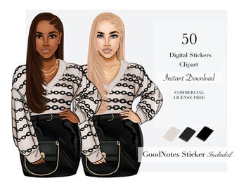 Volumen 45 / Clipart, ClipArt de mujer, ClipArt de moda, Pegatinas digitales, Pegatinas de planificador digital, Clipart de niña negra
