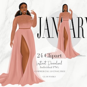 January ClipArt, Fashion ClipArt, Digital Stickers, Boss Clipart, African American Clip, Digital Planner Stickers, Black Girl Clipart,