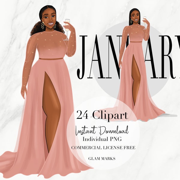 January ClipArt, Fashion ClipArt, Digital Stickers, Boss Clipart, African American Clip, Digital Planner Stickers, Black Girl Clipart,