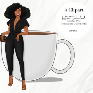 Coffee Clipart, Black Woman Clipart, Black woman art, Black Girl Digital Sticker, Black woman Clipart, Black Girl Clipart,
