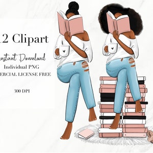 Reading Clipart, Black girl read, Woman Clipart, Black woman art, Black Girl Digital Sticker, Black woman Clipart, Black Girl Clipart,