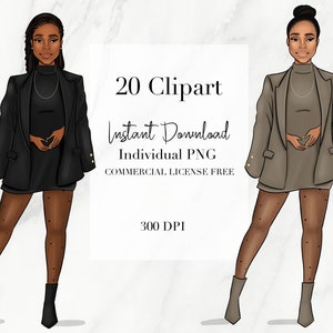 Locs Clipart, Boss Clipart, African American Clipart, Fashion Clipart, Black Girl Digital Sticker, Black woman Clipart, Black Girl Clipart