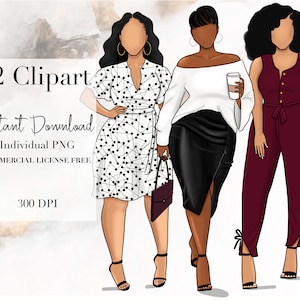 Curvy ClipArt, Fashion ClipArt, Plus size ClipArt, Digital Stickers, African American Clipart, Digital Planner Stickers, Black Girl Clipart,