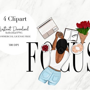 Focus Clipart, Black woman Clipart, black girl magic Clipart, African American Clipart, Black Woman digital stickers, Digital stickers