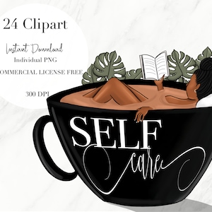 Het lezen clipart, zwart meisje lezen, koffie clipart, zwarte vrouw kunst, zwart meisje digitale sticker, zwarte vrouw clipart, zwart meisje clipart,