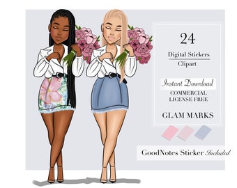 Muñeca de crecimiento 3 / Clipart, ClipArt de mujer, ClipArt de moda, pegatinas digitales, pegatinas de planificador digital, imágenes prediseñadas de niña negra