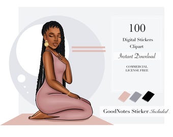 Volumen 42 / Clipart, ClipArt de mujer, ClipArt de moda, Pegatinas digitales, Pegatinas de planificador digital, Clipart de niña negra