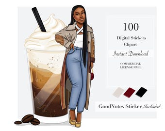 Volumen 44 / Clipart, ClipArt de mujer, ClipArt de moda, Pegatinas digitales, Pegatinas de planificador digital, Clipart de niña negra