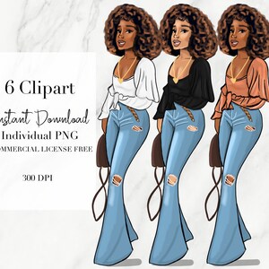 Fashion Clipart, Woman Clipart, Black woman illustration, Black Girl Digital Sticker, Black woman Clipart, Black Girl Clipart,