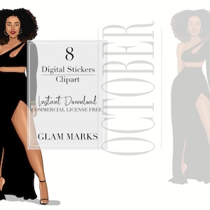 October Clipart, Fashion ClipArt, Digital Stickers, African American Clip, Digital Planner Stickers, Black Girl Clipart,