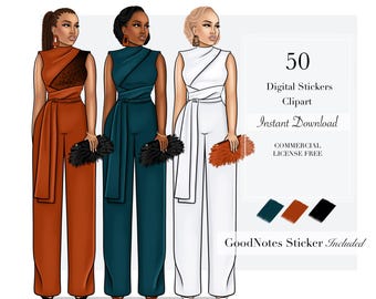 Volumen 49 / Clipart, ClipArt de mujer, ClipArt de moda, Pegatinas digitales, Pegatinas de planificador digital, Clipart de niña negra