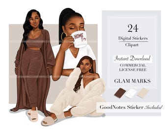 Acogedor/Clipart, ClipArt de mujer, ClipArt de moda, Pegatinas digitales, Pegatinas para agenda digital, Clipart de chica negra