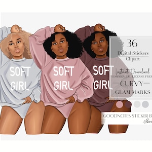 Volume 10 Curvy| Plus Size Clipart, Black Woman ClipArt, Digital Stickers, Digital Planner Stickers, Black Girl Clipart,