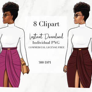 Black Woman ClipArt, Fashion ClipArt, Boss Clipart, African American Clipart, Digital Planner Stickers, Black Girl Clipart,