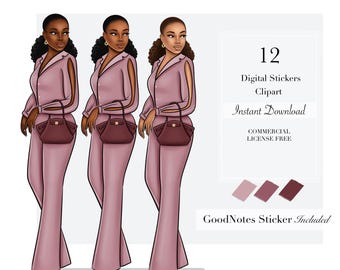 Volumen 56 / Clipart, ClipArt de mujer, ClipArt de moda, Pegatinas digitales, Pegatinas de planificador digital, Clipart de niña negra